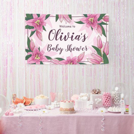Roze Blooming Lilies Baby shower Spandoek (Feest)