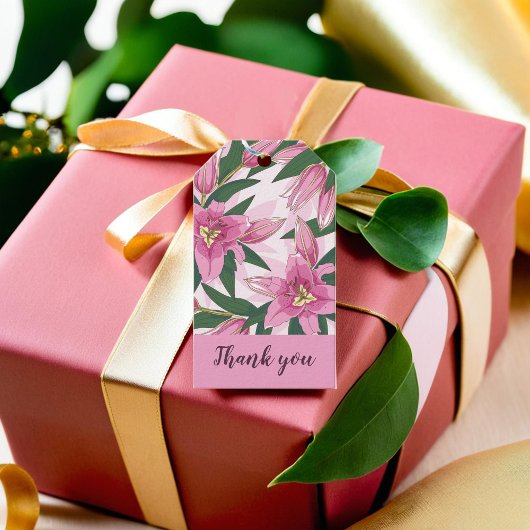 Roze Blooming Lily Dank u. Cadeaulabel