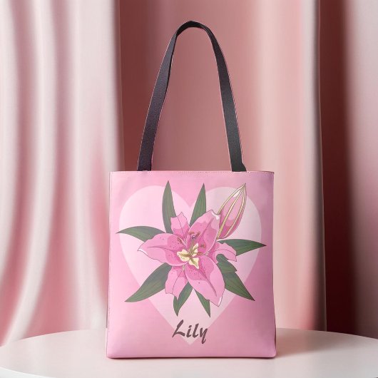 Roze Blooming Lily Sweet Heart Grocery Bag Draagtas