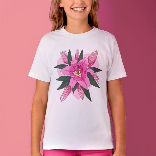 Roze Blooming Lush Lily met zachte hartslag Klassi T-shirt