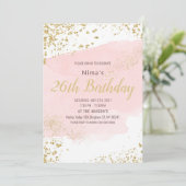 Roze blos aquarel streek gouden glitters kaart (Staand voorkant)