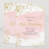 Roze blos aquarel streek gouden glitters kaart (Voorkant / Achterkant)