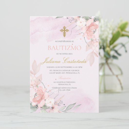 Roze blos bloesemdoop en espanol kaart (Staand voorkant)