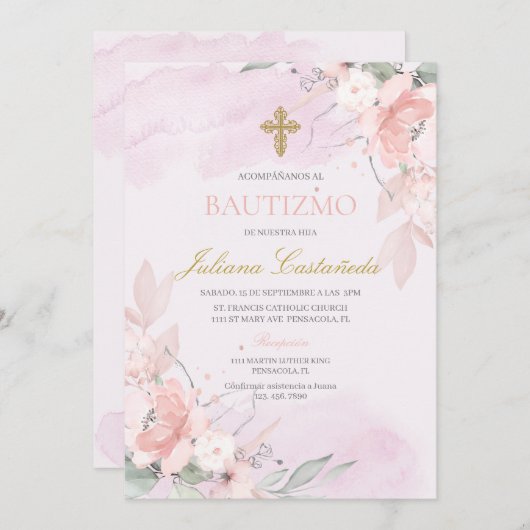 Roze blos bloesemdoop en espanol kaart (Voorkant / Achterkant)