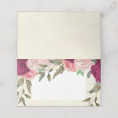 Roze blos bordeaux bloemenivoor bruiloft placecard (Buitenkant ongevouwen)