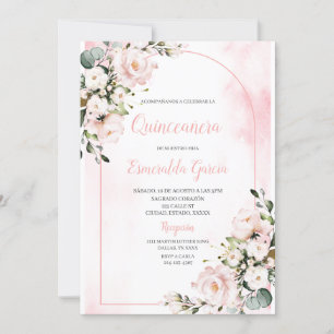 Roze blos eerste quinceanera uitnodiging