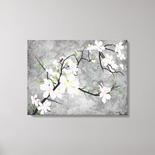 Roze Blossom Bird Canvas Afdruk
