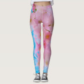 Roze Blossom Sky Blue Yoga Leggings (Voorkant)