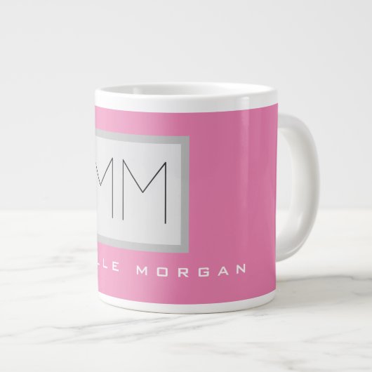 Roze blote monogram Moderne Minimale Naam Initiale Extra Grote Beker (Voorkant rechts)