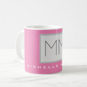 Roze blote monogram Moderne Minimale Naam Initiale Koffiemok
