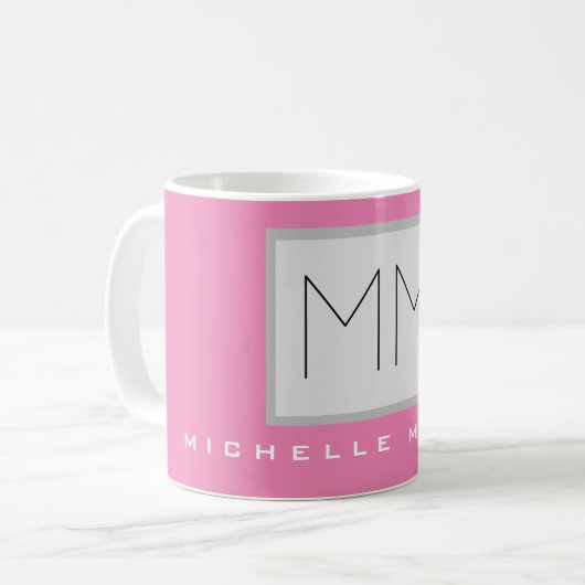 Roze blote monogram Moderne Minimale Naam Initiale Koffiemok (Voorkant links)
