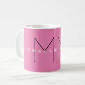 Roze blote monogram Moderne Minimale Naam Initiale Koffiemok (Voorkant links)
