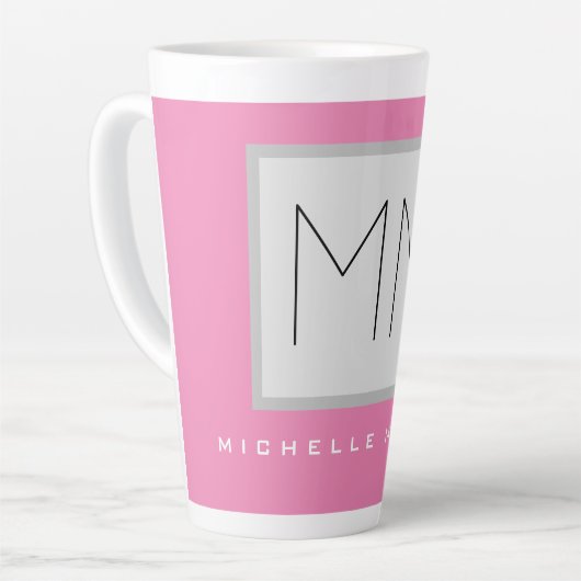 Roze blote monogram Moderne Minimale Naam Initiale Latte Mok (Linkerhoek)