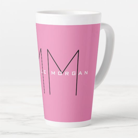 Roze blote monogram Moderne Minimale Naam Initiale Latte Mok (Rechterhoek)
