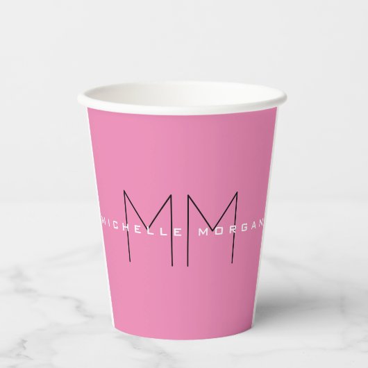 Roze blote monogram Moderne Minimale Naam Initiale Papieren Bekers (Voorkant)