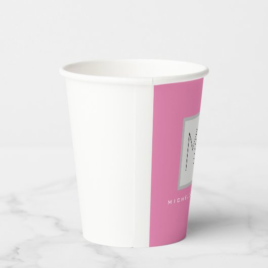 Roze blote monogram Moderne Minimale Naam Initiale Papieren Bekers (Rechts)