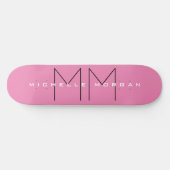 Roze blote monogram Moderne Minimale Naam Initiale Skateboard (Horizontaal)