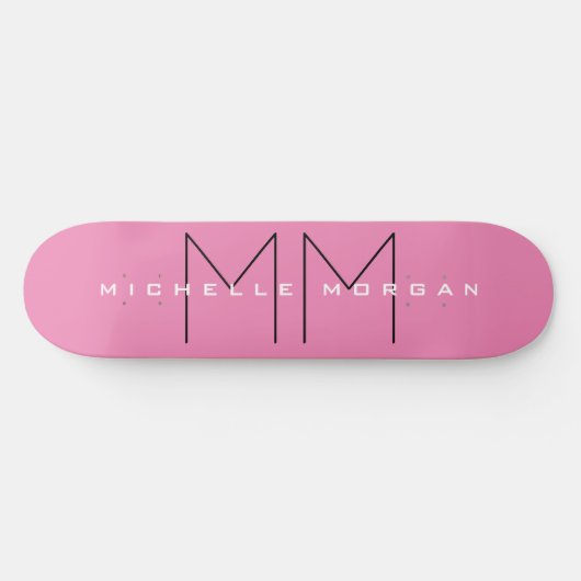 Roze blote monogram Moderne Minimale Naam Initiale Skateboard (Horizontaal)