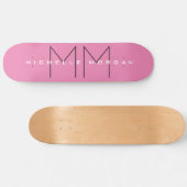 Roze blote monogram Moderne Minimale Naam Initiale Skateboard (Horizontaal)
