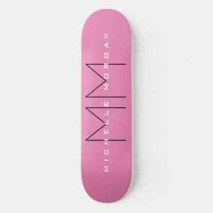Roze blote monogram Moderne Minimale Naam Initiale Skateboard