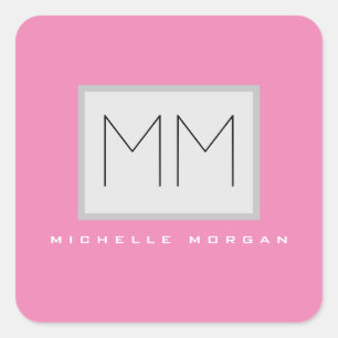 Roze blote monogram Moderne Minimale Naam Initiale Vierkante Sticker
