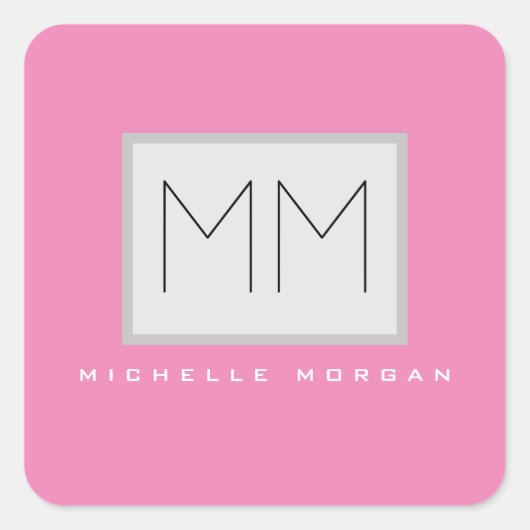 Roze blote monogram Moderne Minimale Naam Initiale Vierkante Sticker (Voorkant)