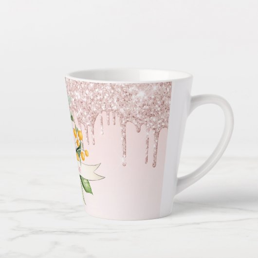 Roze blozen bloemen druppels naam latte mok (Rechts)