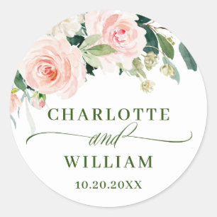 Roze Blozende Bloemen Groene Bloemstuk Bruiloft Ronde Sticker