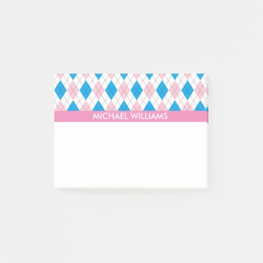 Roze & Blue Argyle Pattern met roze Stripes Post-it® Notes (Voorkant)