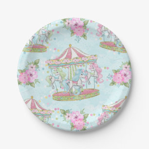 Roze Blue Circus Carrousel Pony Papieren Bordje