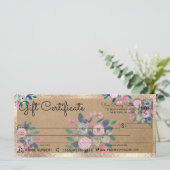 Roze Blue Floral Gold Kraft Check Cadeaubon (Staand voorkant)