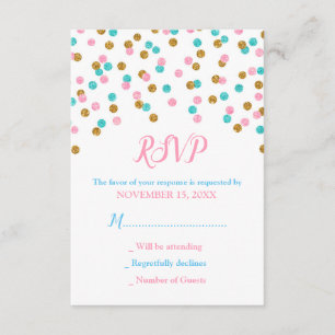 Roze Blue Gold Confetti Baby shower RSVP-kaarten RSVP Kaartje