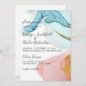 Roze Blue Gold Waterverf Weddenschap Kaart (Voorkant / Achterkant)