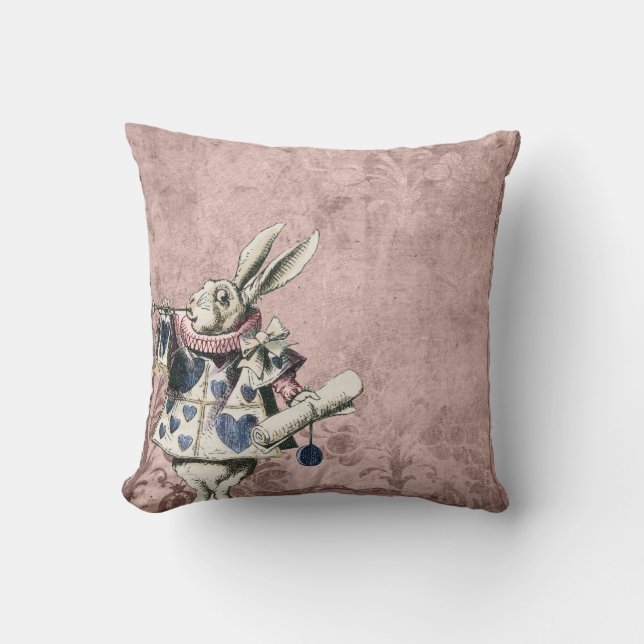 Roze Blue Herald White Rabbit Alice in Wonderland Kussen (Voorkant)