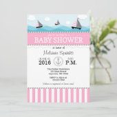 Roze Blue Nautical Baby shower Invitation Kaart (Staand voorkant)