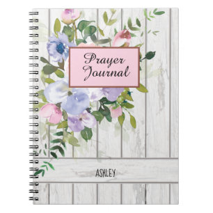 Roze Blue Paars Floral Wood Name Prayer Journal Notitieboek