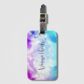 Roze Blue Pastel Artistic Waterverf Trendy Script Bagagelabel (Voorkant (verticaal))
