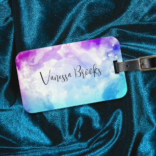 Roze Blue Pastel Artistic Waterverf Trendy Script Bagagelabel
