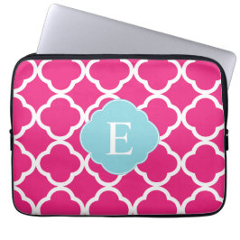 Roze Blue Quatrefoil Monogram Laptop Sleeve