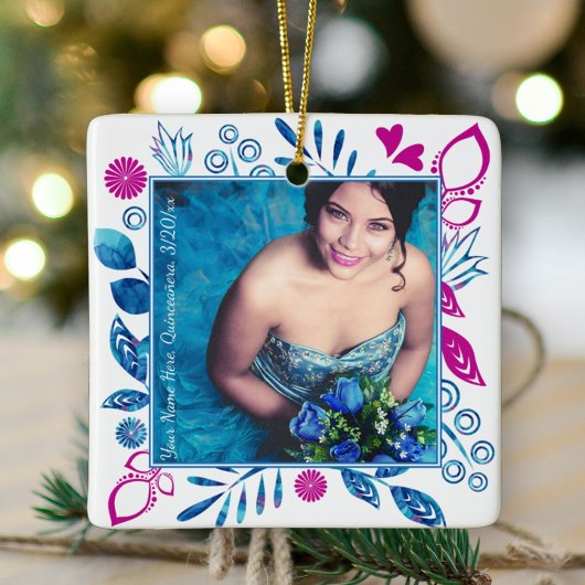 Roze, Blue Quinceanera-Ornament voor kerstfoto's Keramisch Ornament