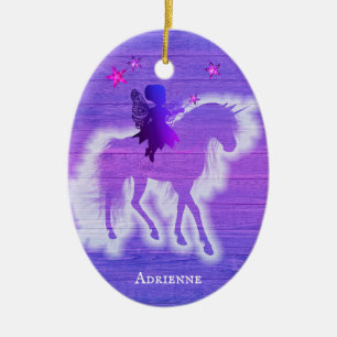 Roze & Blue Unicorn Girly Colorful Wood Design Keramisch Ornament
