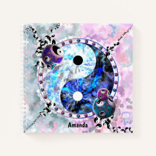 Roze Blue Yin Yang Symbol Monogram Notitieboek