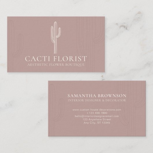 Roze Blush Abstracte Boho Cacti Visitekaartje (Voorkant / Achterkant)