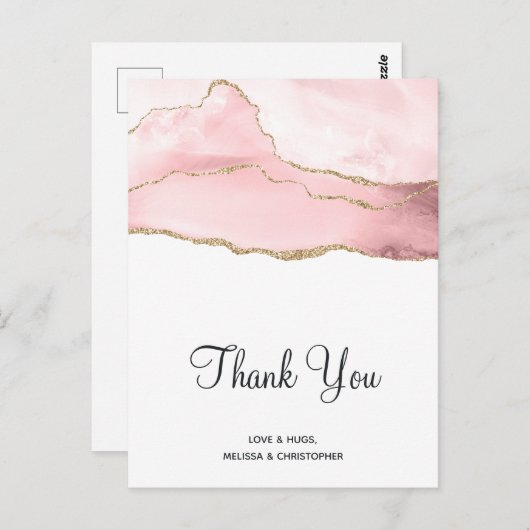 Roze Blush Agaat met gouden lint bruiloft Bedankt Briefkaart (Voorkant / Achterkant)
