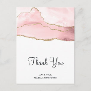 Roze Blush Agaat met gouden lint bruiloft Bedankt Briefkaart