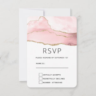 Roze Blush Agaat met Gouden Lint Elegante Bruiloft RSVP Kaartje