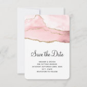 Roze Blush Agaat met Gouden Lint Elegante Bruiloft Save The Date (Voorkant)