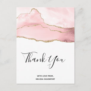 Roze Blush Agaat met gouden lint Verjaardag Bedank Briefkaart