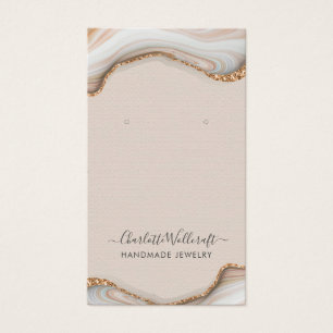 Roze Blush Agate Geode Earring Display Card Visitekaartje