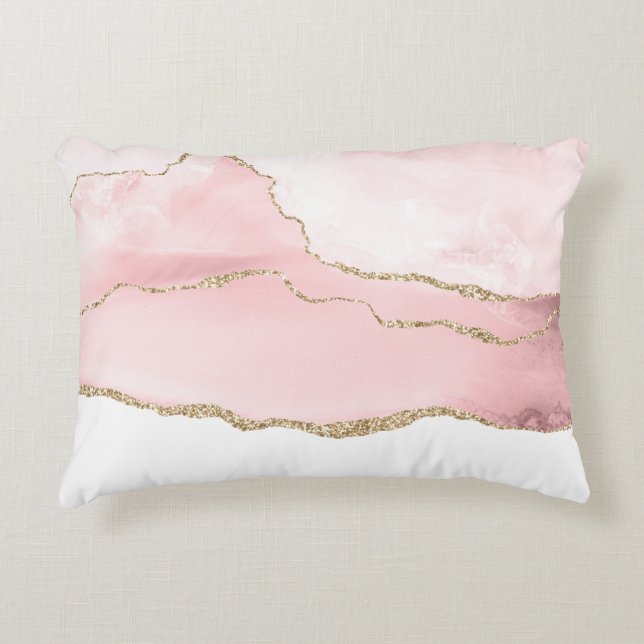 Roze Blush Agate met Gold Ribbon Elegant Accent Kussen (Voorkant)